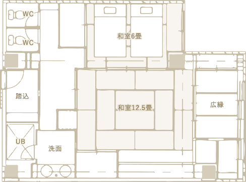 通常客室 和室2間 間取り図