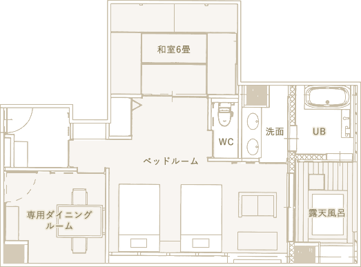 湯籠里-ゆこもり- 露天風呂付エグゼクティブ和洋室 間取り図